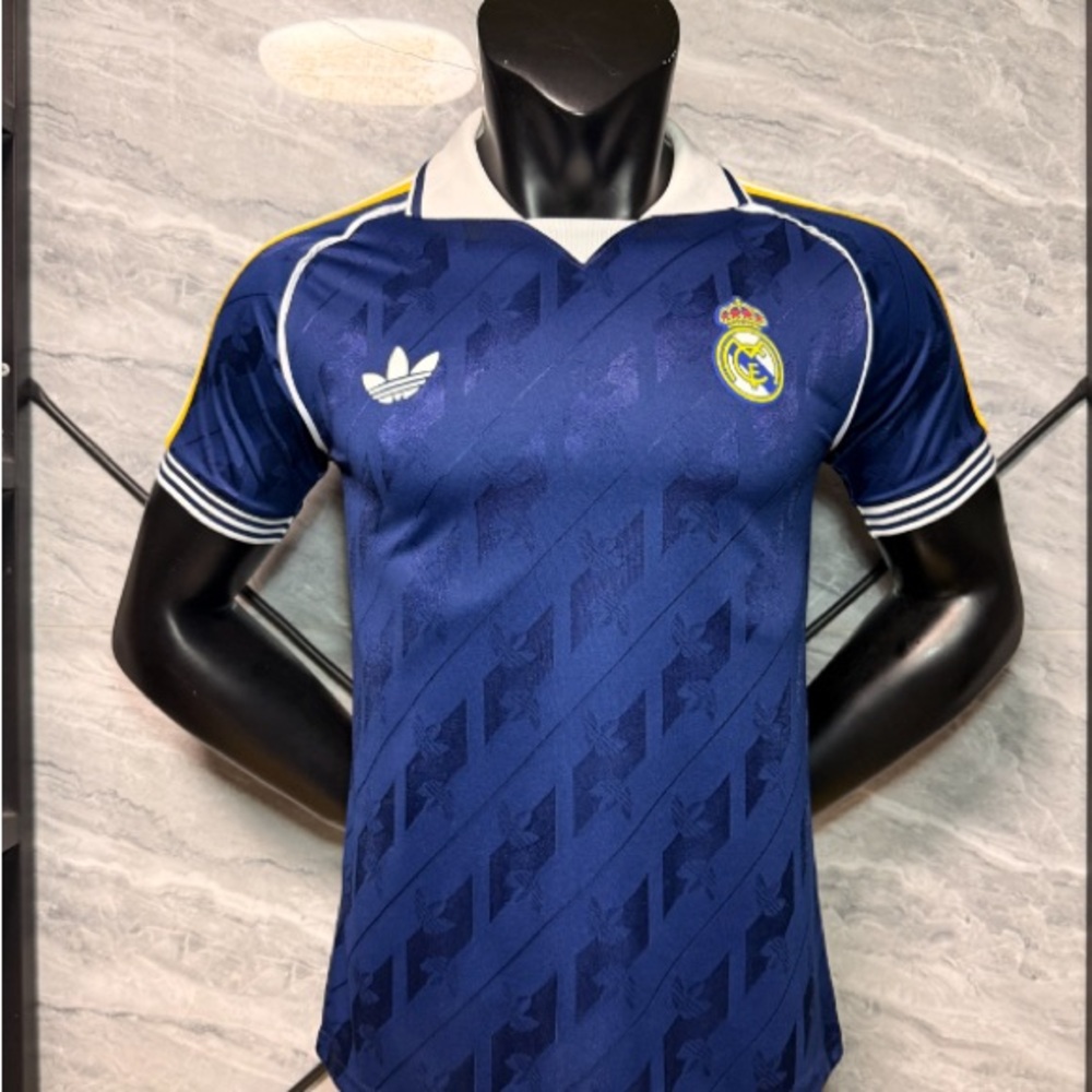adidas Navy Real Madrid Short Sleeve Soccer Jersey with Yellow Accents